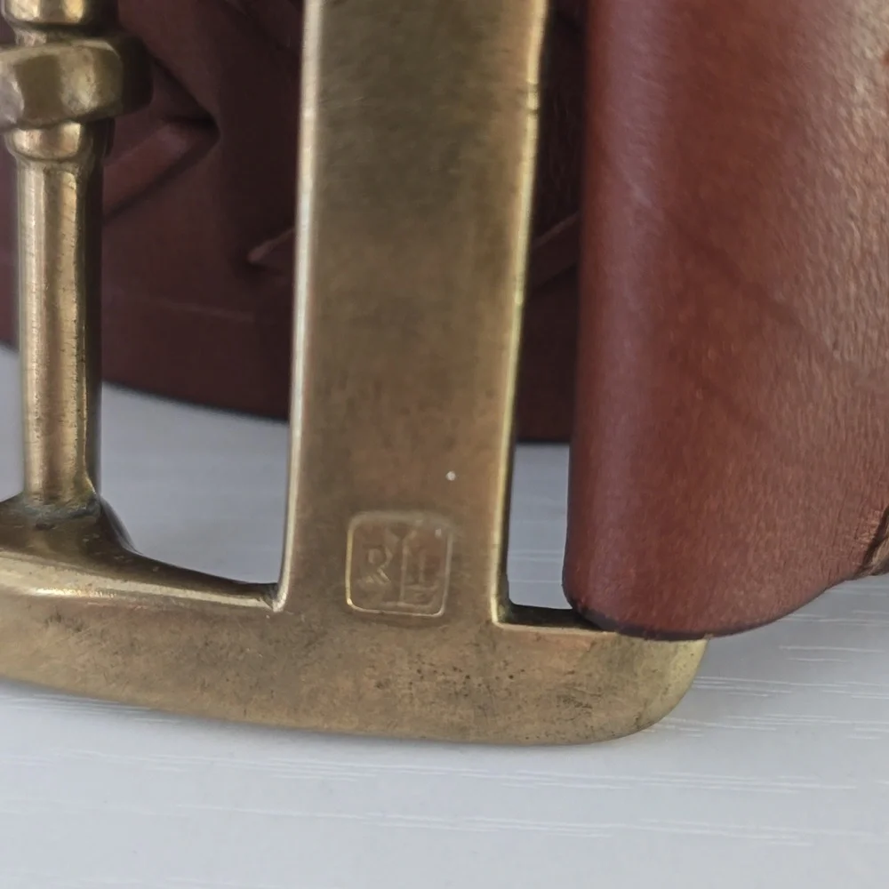LAUREN Ralph Lauren Women's Tan Whipstitch Leather Belt Size L